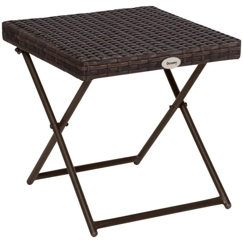 Outsunny Square Rattan Folding Table - 400mm - Brown - 867-034 - Image 3