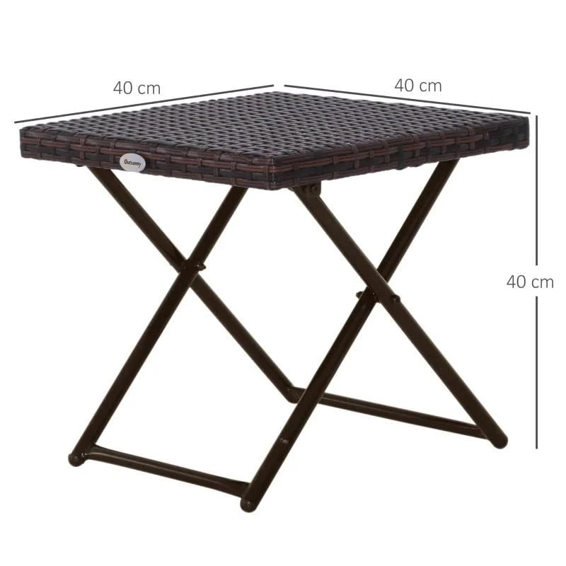 Outsunny Square Rattan Folding Table - 400mm - Brown - 867-034 - Image 4