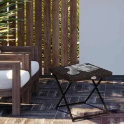 Outsunny Square Rattan Folding Table - 400mm - Brown - 867-034