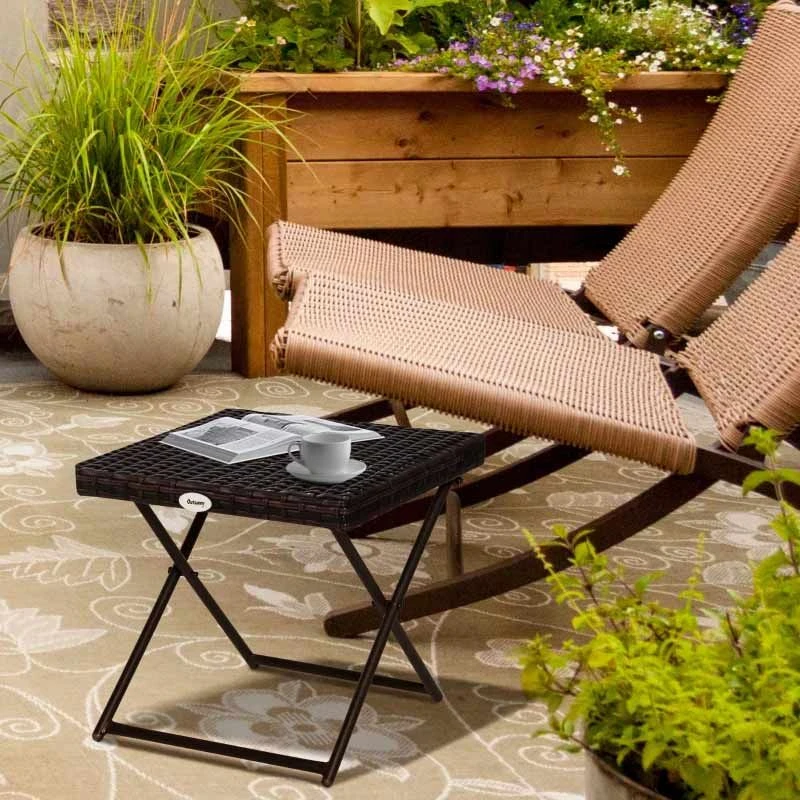 Outsunny Square Rattan Folding Table - 400mm - Brown - 867-034 - Image 2