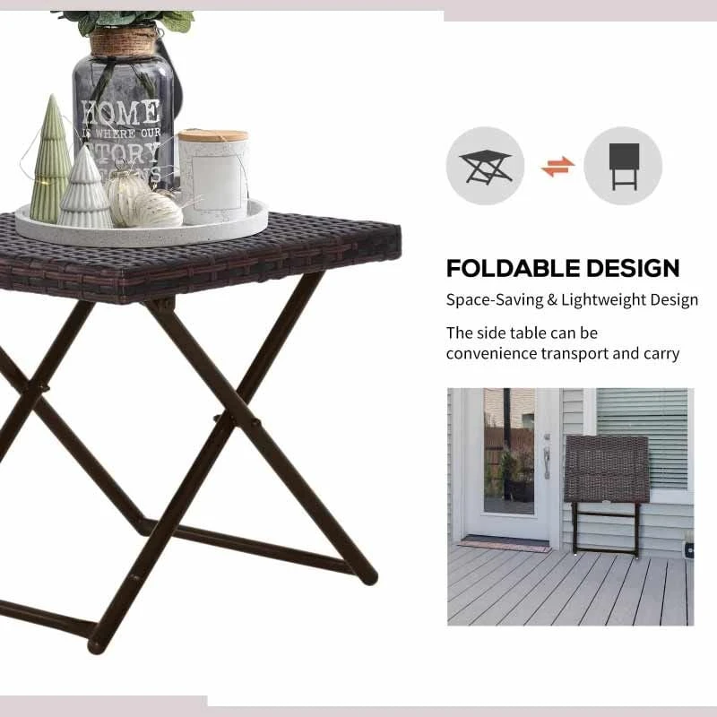 Outsunny Square Rattan Folding Table - 400mm - Brown - 867-034 - Image 9