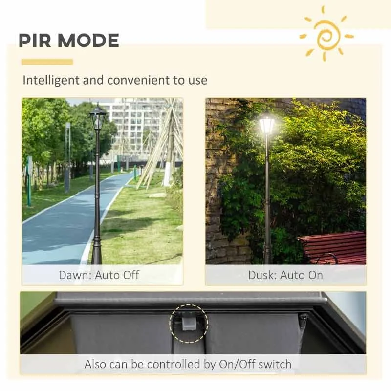 Outsunny Solar Garden Lamp PIR Motion Sensor - Black - B30-029V00BK - Image 6
