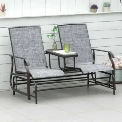 Outsunny Metal Double Garden Swing Chair With Table - Grey - 84A-011V01