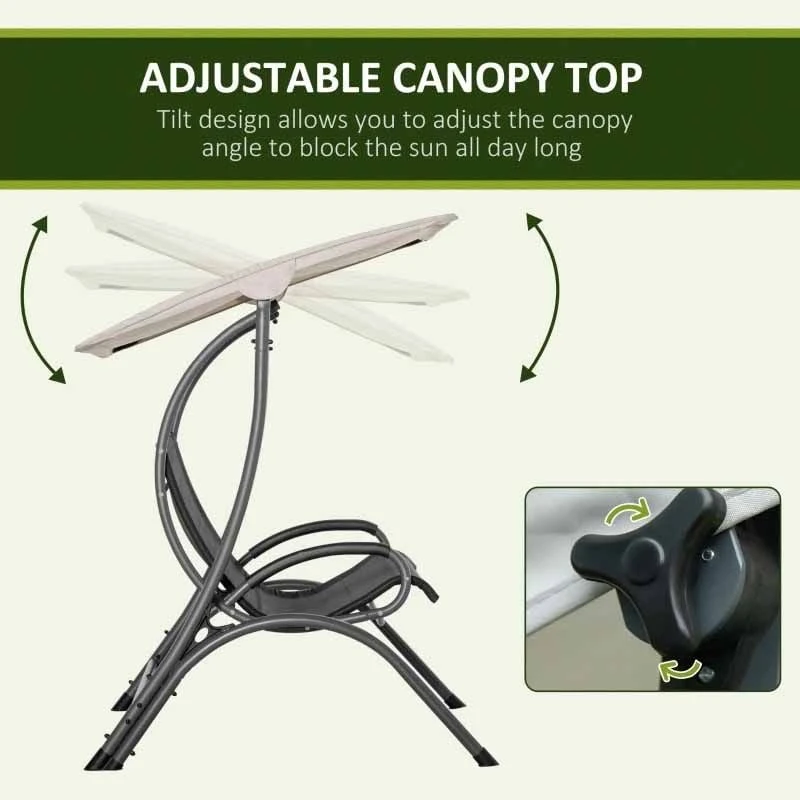 Outsunny 2 Seater Curve Swing Chair With Canopy - Beige / Black - 84A-214 - Image 7