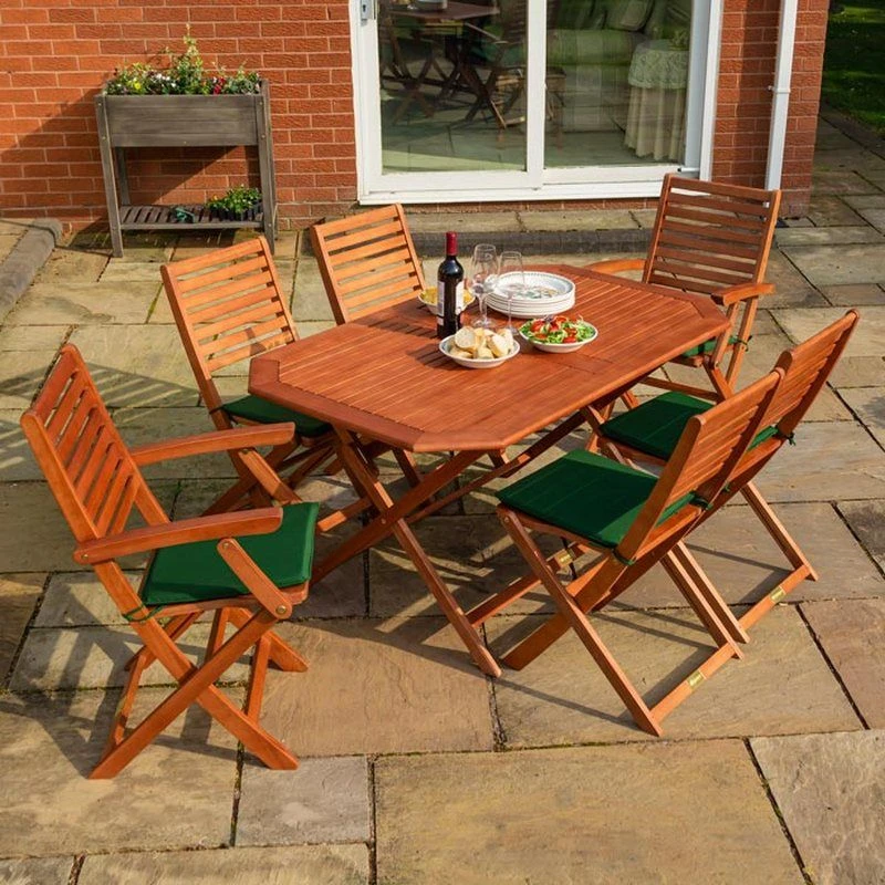 Rowlinson Plumley 8 Piece Dining Set With Green Cushions + Green Parasol - PGNP27GN - Image 2
