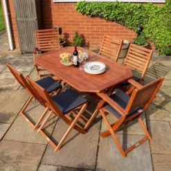 Rowlinson Plumley 8 Piece Dining Set With Grey Cushions + Grey Parasol - PGYP27GY