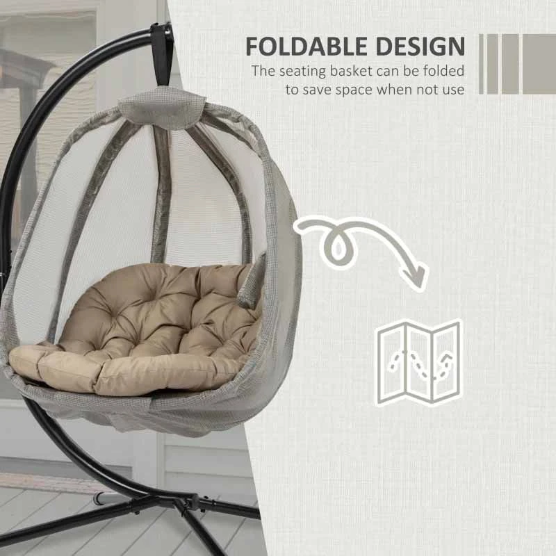 Outsunny Hanging Egg Chair With Cushion - Beige - 84A-207V70 - Image 8
