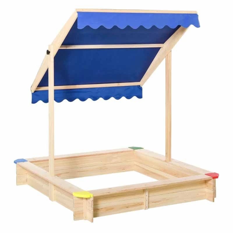 Outsunny Square Wooden Kids Sandpit With Canopy - 343-035 - Image 7