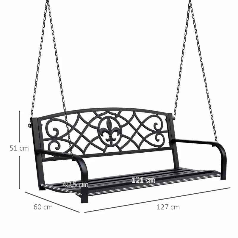 Outsunny Designer Metal Porch Swing Chair - Black - 84A-064 - Image 7