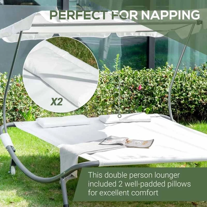 Outsunny Double Hammock Sun Lounger With Canopy - Cream White - 84B-174CW - Image 10