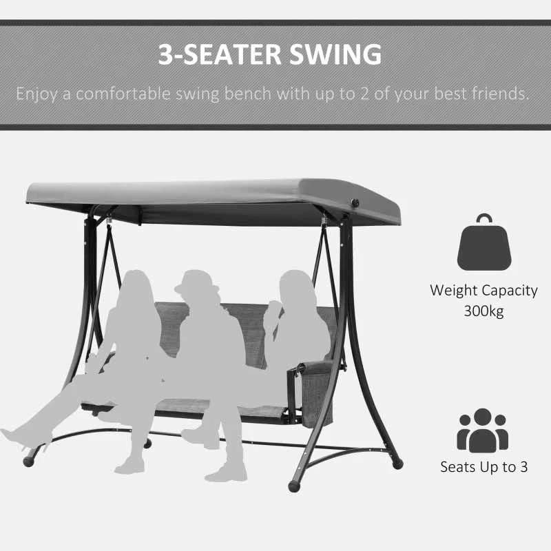 Outsunny 3 Person Porch Swing Chair With High Back - Charcoal Grey - 84A-110CG - Image 7