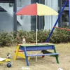 Outsunny Kids Picnic Table Set Wooden Bench With Parasol - Multicolour - 343-032