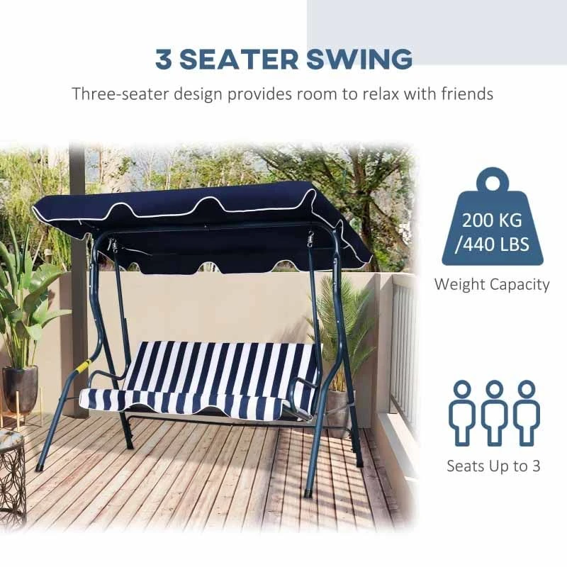 Outsunny 3-Seater Metal Swing Chair - Blue - 84A-118BU - Image 8