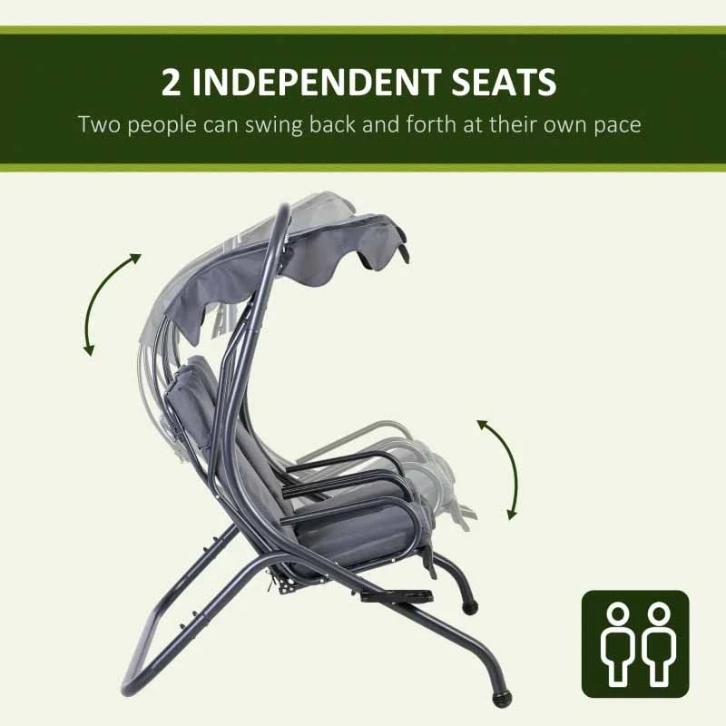 Outsunny 2 Seater Seperate Canopy Garden Swing Chairs - Grey - 84A-052V71 - Image 6