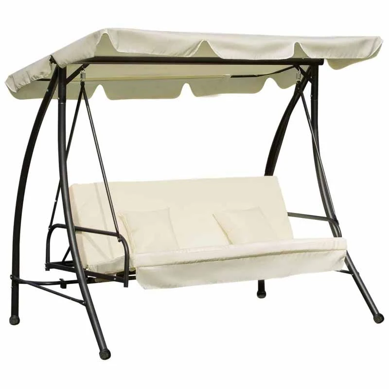 Outsunny 2-in-1 Convertible Garden Swing Chair With Pillows - Cream White -84A-032 - Image 9