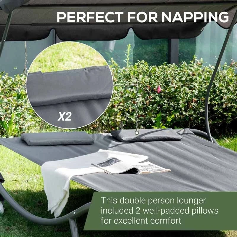Outsunny Double Hammock Sun Lounger With Canopy - Grey - 84B-174GY - Image 6