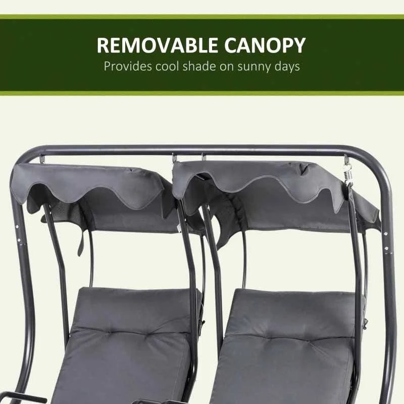 Outsunny 2 Seater Seperate Canopy Garden Swing Chairs - Grey - 84A-052V71 - Image 7