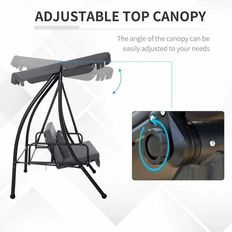 Outsunny 2-in-1 3 Seater Patio Swing Chair - Grey - 84A-062V70 - Image 9