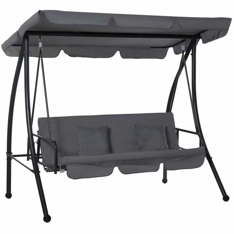 Outsunny 2-in-1 3 Seater Patio Swing Chair - Grey - 84A-062V70 - Image 10