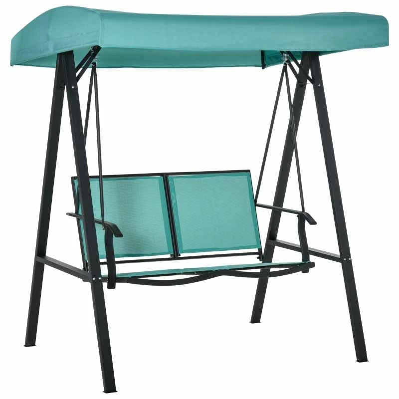 Outsunny 2 Seater Textilene Garden Swing Chair With Canopy - Blue - 84A-236BU - Image 10
