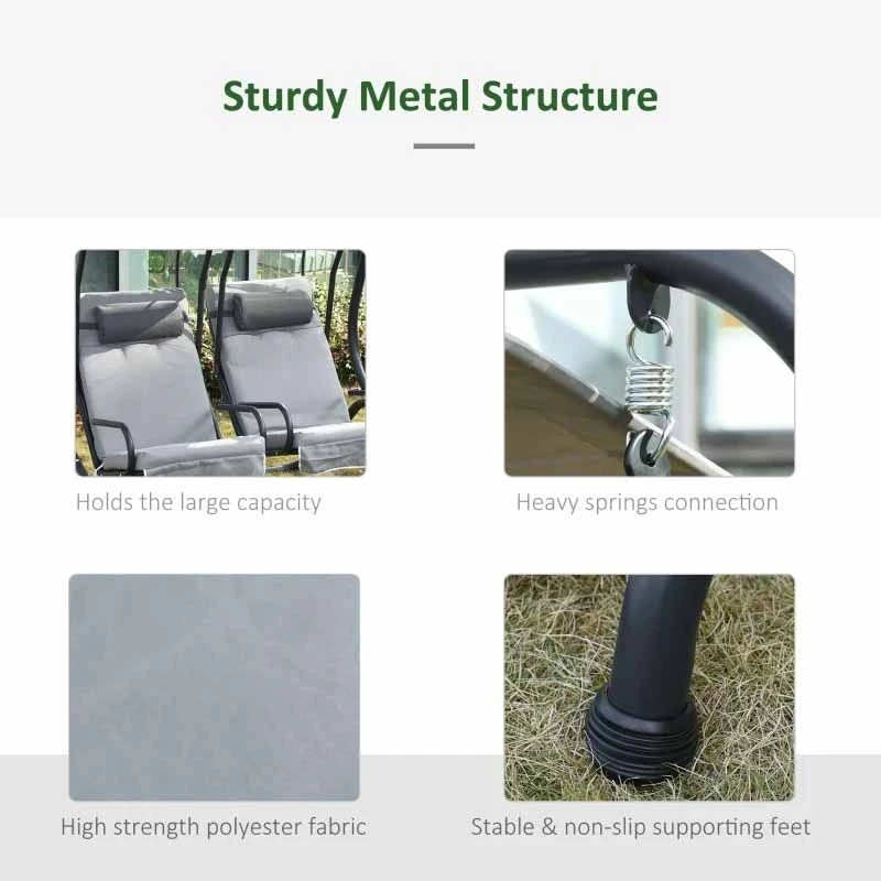 Outsunny 2 Seater Separate Canopy Swing Chair - Grey - 84A-052V70 - Image 8