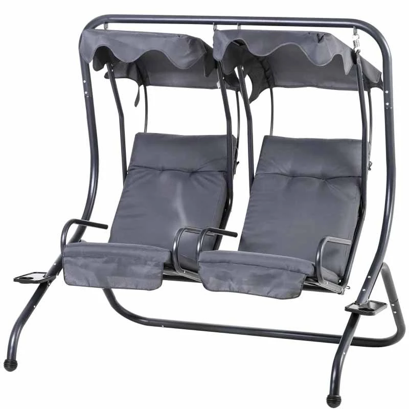 Outsunny 2 Seater Seperate Canopy Garden Swing Chairs - Grey - 84A-052V71 - Image 8