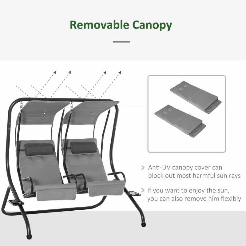 Outsunny 2 Seater Separate Canopy Swing Chair - Grey - 84A-052V70 - Image 10