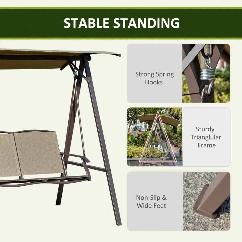 Outsunny 2 Seater Garden Swing Chair With Canopy - Brown - 84A-251BN - Image 7