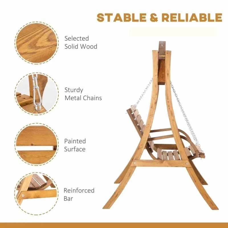 Outsunny 2 Seater Pine Wood Garden Swing Chair - Brown - 84A-219 - Image 9