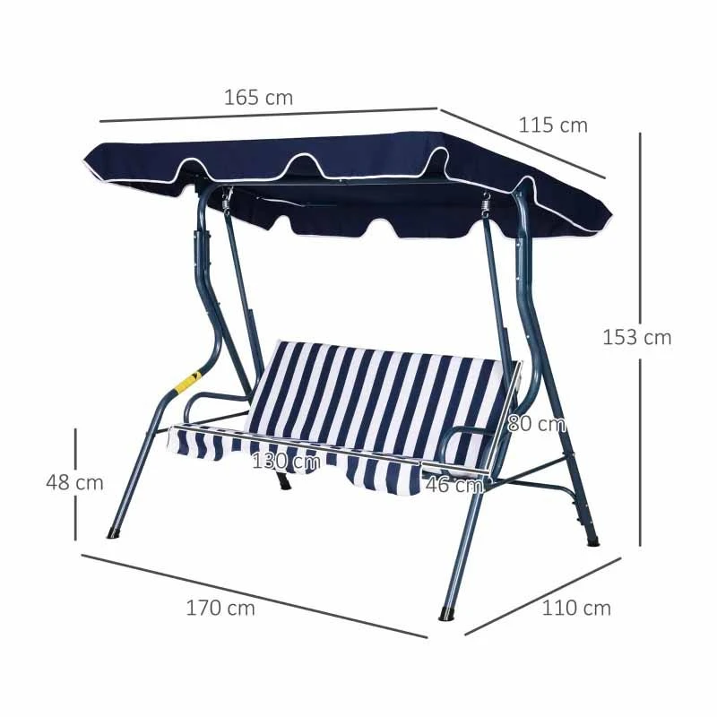 Outsunny 3-Seater Metal Swing Chair - Blue - 84A-118BU - Image 2