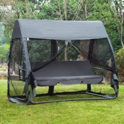 Outsunny 3 Seater Convertible Swing Chair With Anti-UV Canopy - Grey - 84A-063