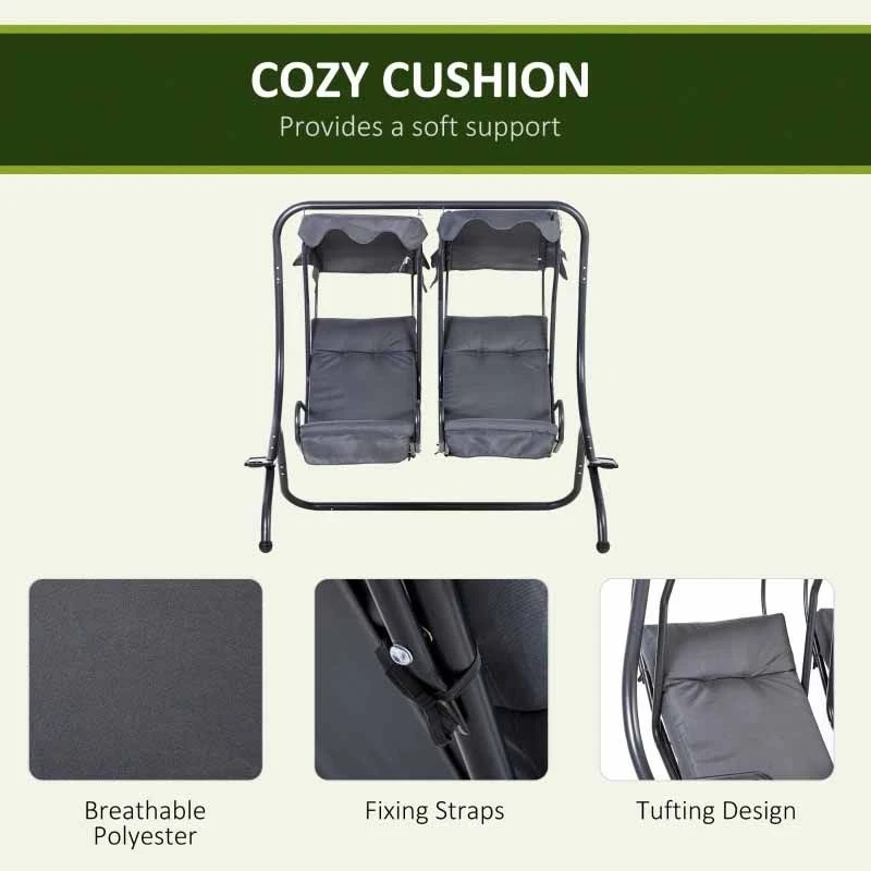 Outsunny 2 Seater Seperate Canopy Garden Swing Chairs - Grey - 84A-052V71 - Image 9