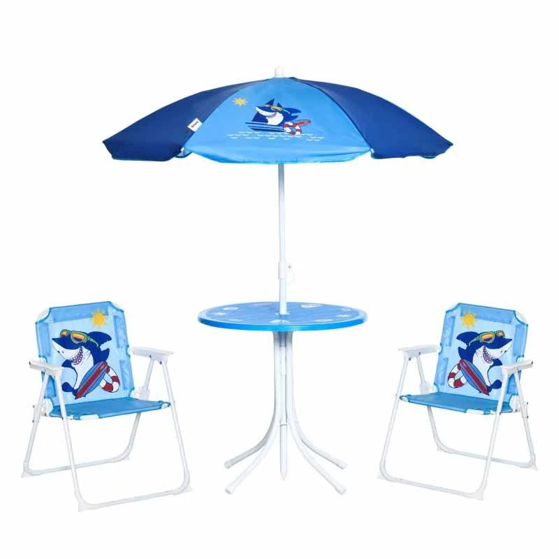 Outsunny Kids Picnic & Table Chair Set - Shark Design - Blue - 312-066BU - Image 8