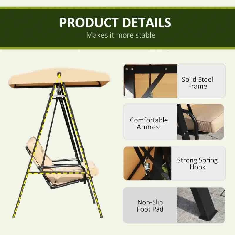 Outsunny 2 Seater Garden Outdoor Swing Chair - Beige - 01-0891 - Image 10