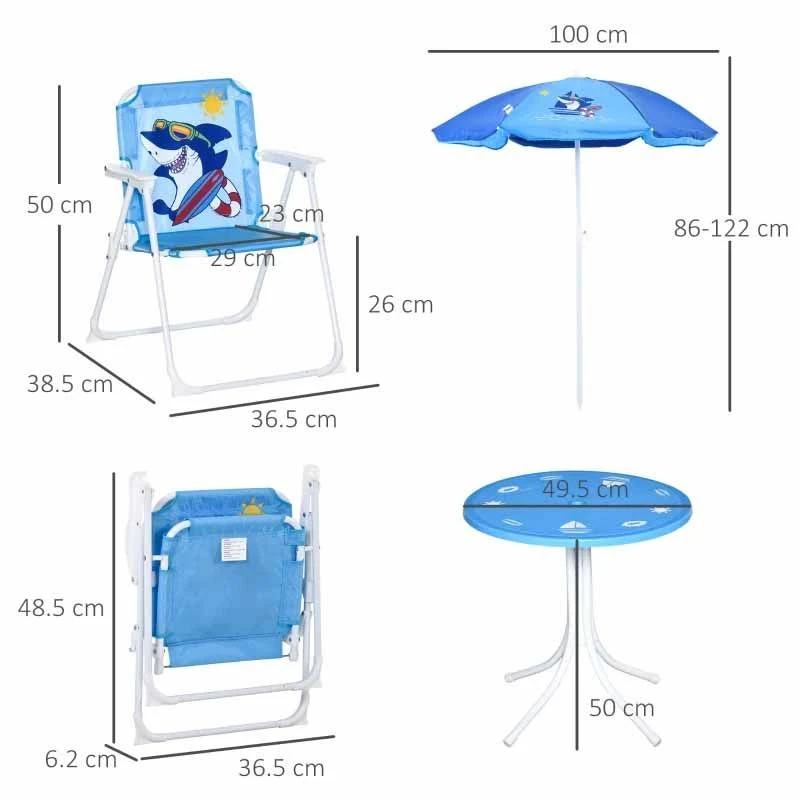 Outsunny Kids Picnic & Table Chair Set - Shark Design - Blue - 312-066BU - Image 2