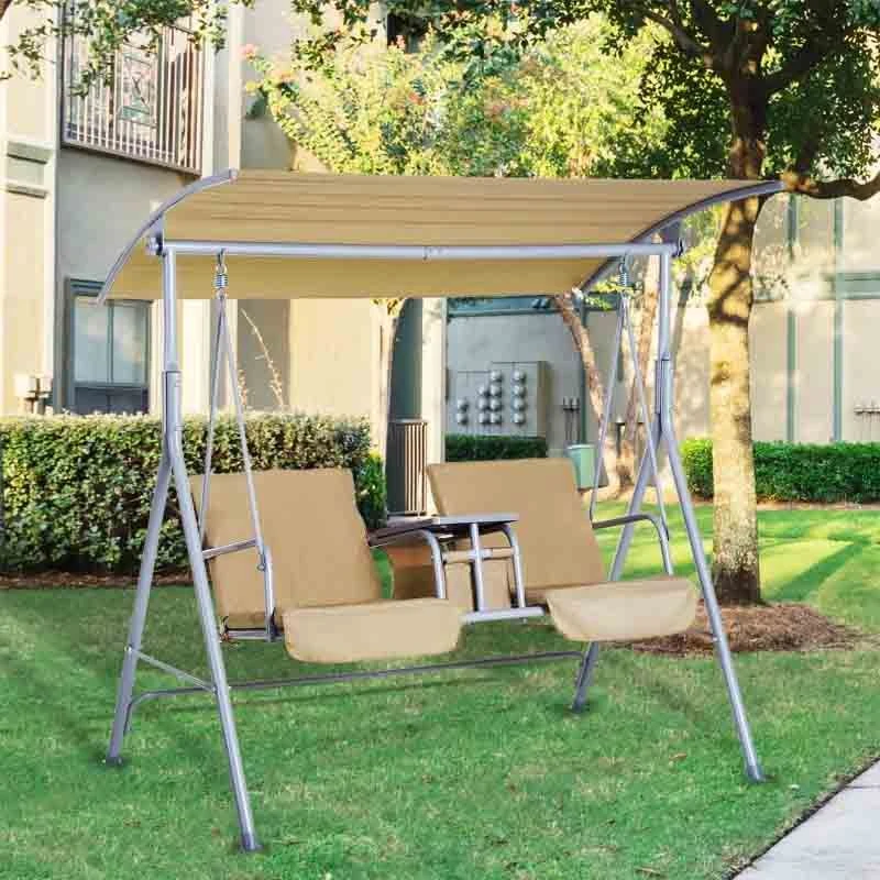 Outsunny 2 Seater Garden Swing Chair With Tray - Beige - 84A-057 - Image 10