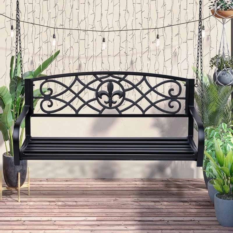 Outsunny Designer Metal Porch Swing Chair - Black - 84A-064 - Image 9