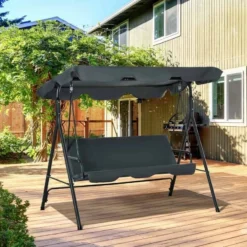 Outsunny 3-Seater Hammock Swing Chair With Canopy - Dark Grey - 84A-054V02GY