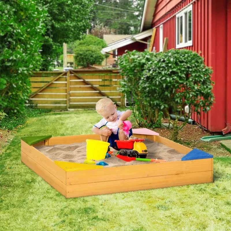 Outsunny Kids Wooden Sand Pit With Four Seats - 343-058V00ND - Image 8