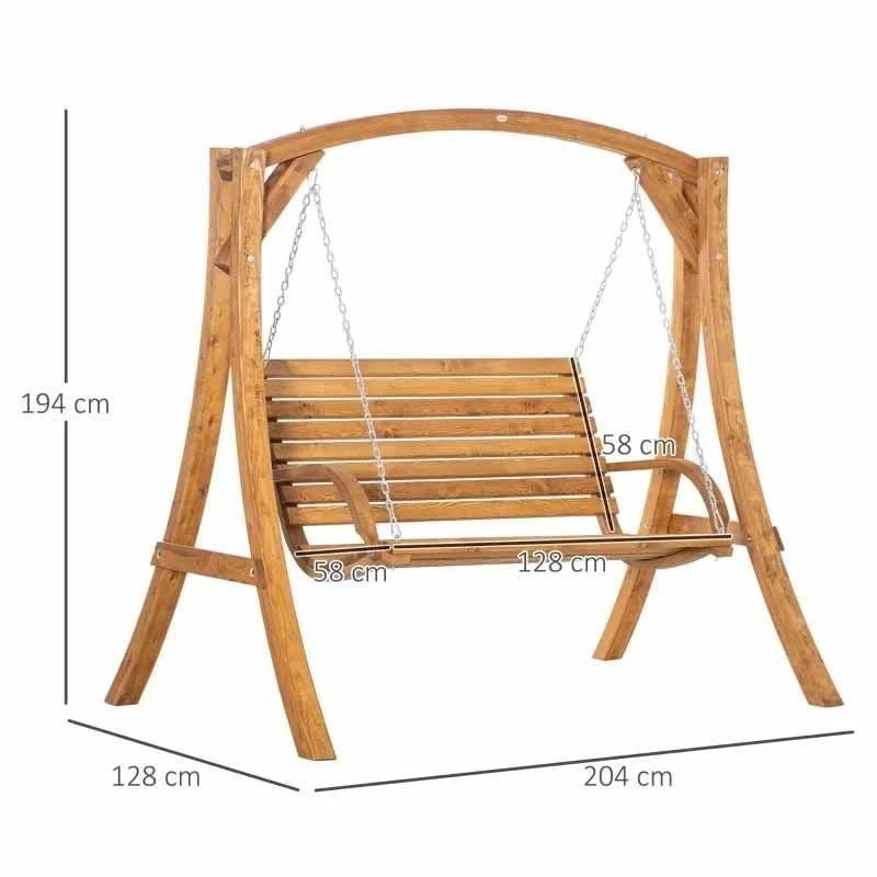 Outsunny 2 Seater Pine Wood Garden Swing Chair - Brown - 84A-219 - Image 2