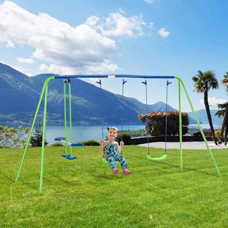 Outsunny Double Swing & Glider Seat Set - Blue / Green - 344-035 - Image 10