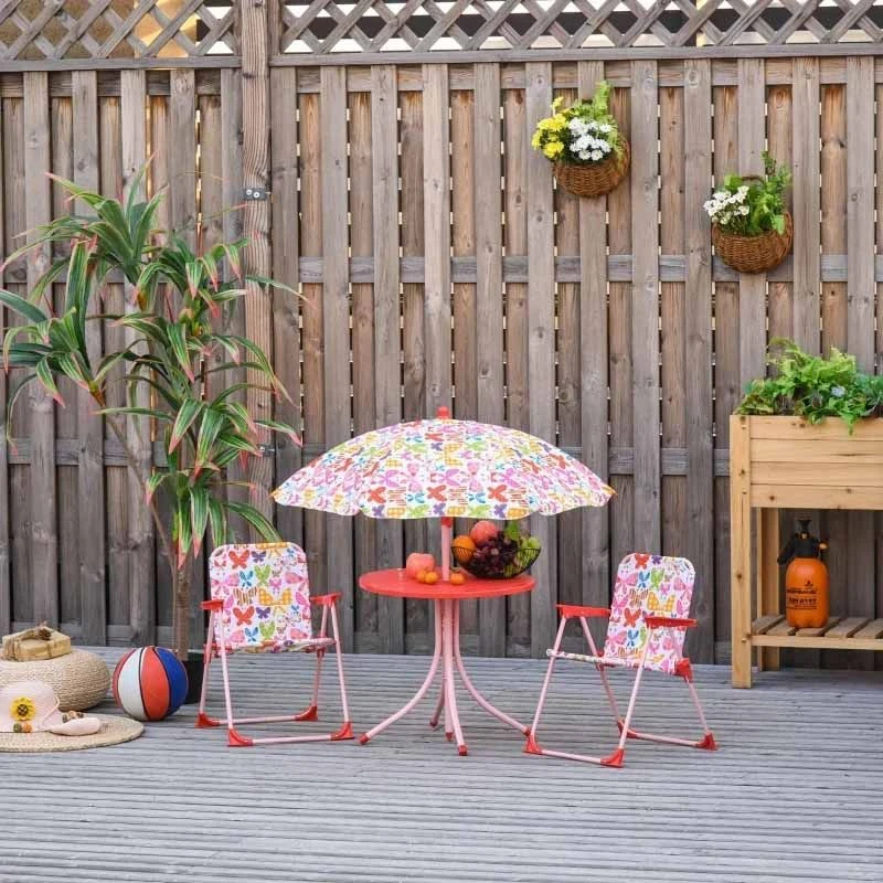 Outsunny Kids Folding Picnic Table And Chairs Set - Butterfly Pattern - 312-025PK