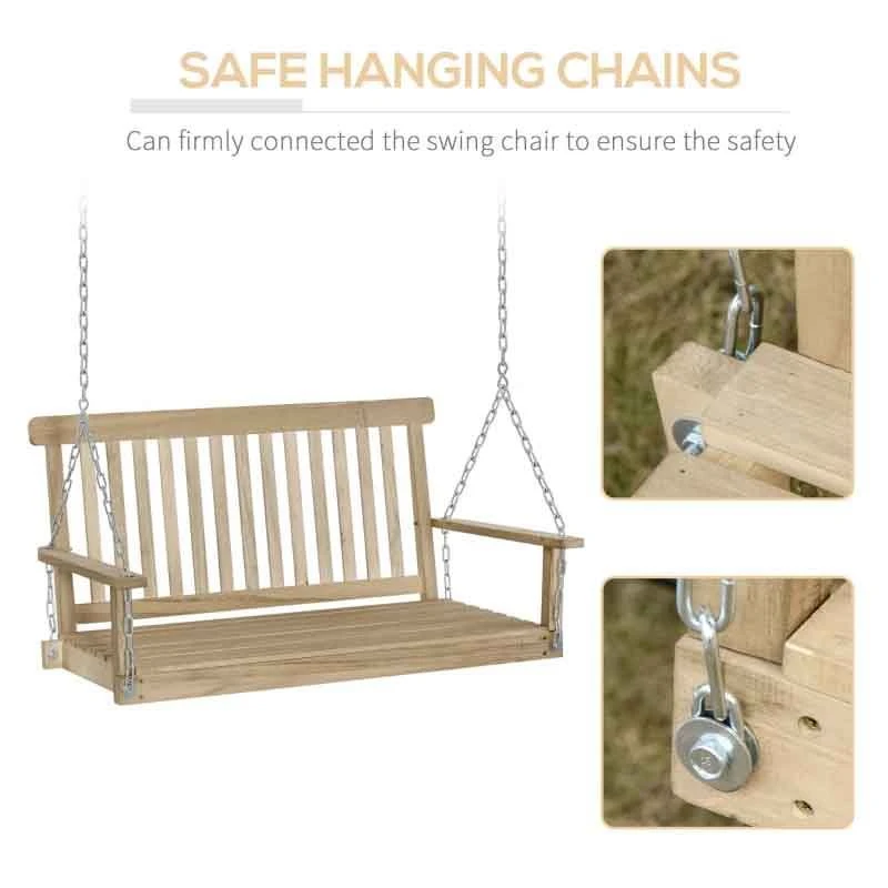 Outsunny 2 Seater Wooden Swing Chair - Natural - 84A-154ND - Image 10