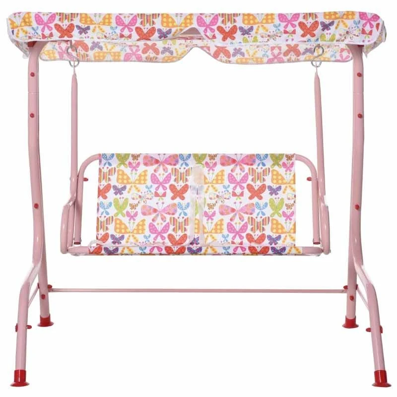 Outsunny 2-Seater Kids Canopy Garden Swing Chair - Pink - 312-026PK - Image 8