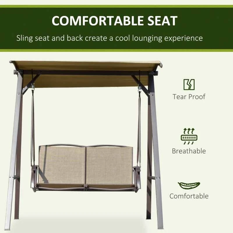 Outsunny 2 Seater Garden Swing Chair With Canopy - Brown - 84A-251BN - Image 9
