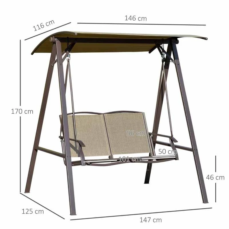 Outsunny 2 Seater Garden Swing Chair With Canopy - Brown - 84A-251BN - Image 10