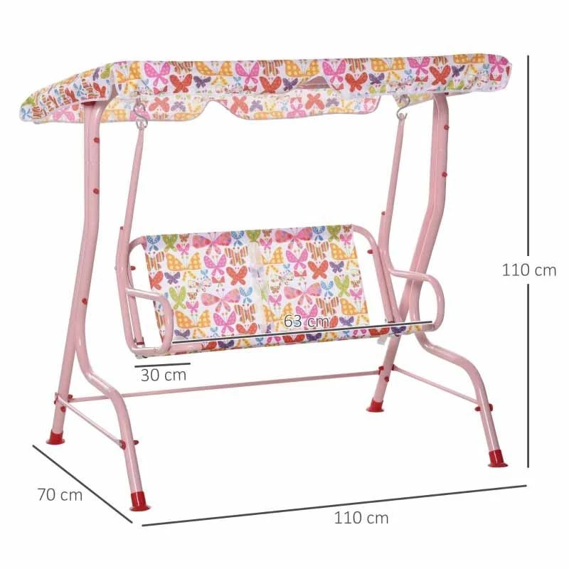 Outsunny 2-Seater Kids Canopy Garden Swing Chair - Pink - 312-026PK - Image 10