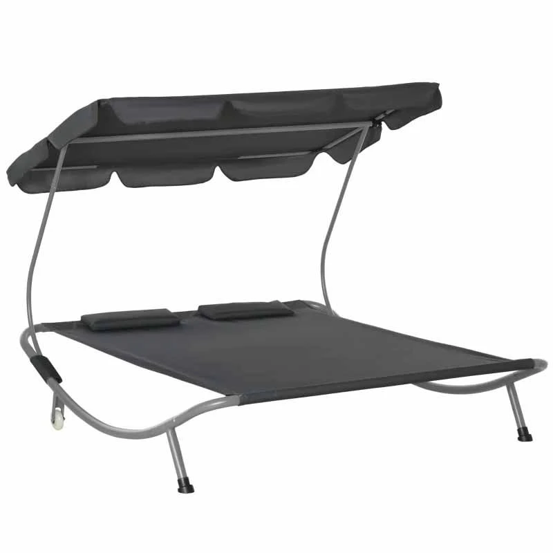 Outsunny Double Hammock Sun Lounger With Canopy - Grey - 84B-174GY - Image 10